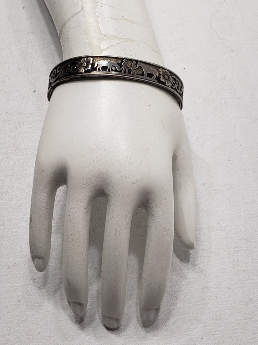 Montana Silversmiths Cowboy Horse Floral Western Cuff Bracelet Silver Tone